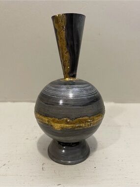 Modern Gray and Gold Metal Decorative Bud Vase 5” Tall
